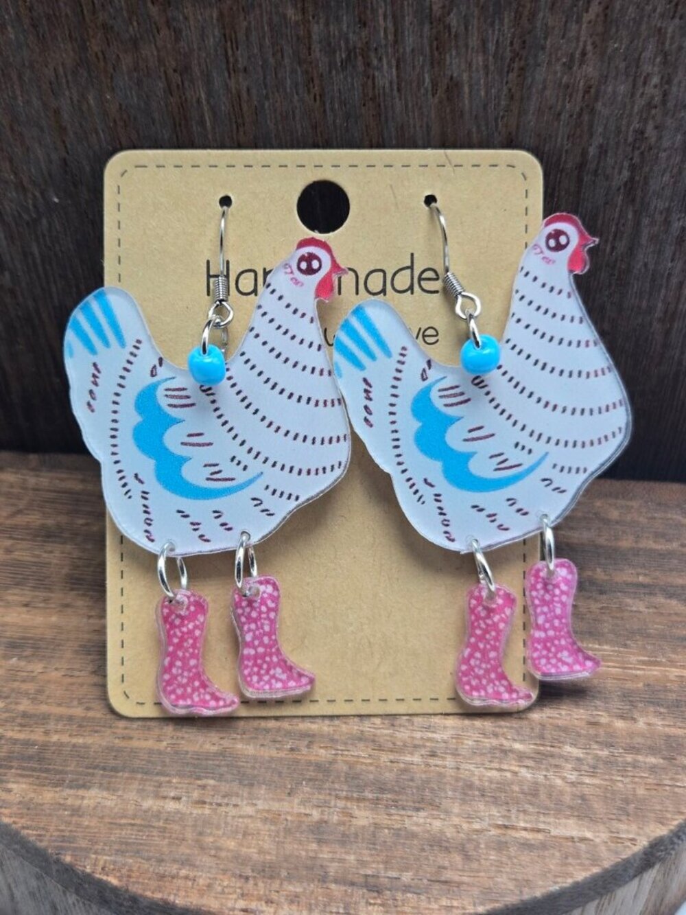 NWT Whimsy Chicken Earrings Pierced Acrylic Boots Dangle Drop Light Weight